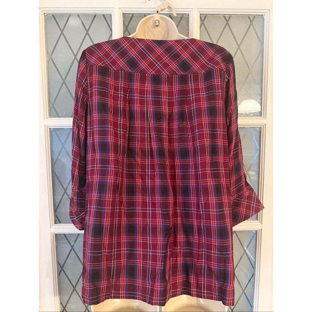 J. Jill Burgundy Red Purple Plaid Boat Neck Tunic Top Size Petite Small - Picture 4 of 8